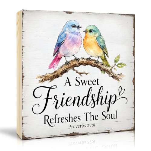 TOUNER A Sweet Friendship Refreshes The Soul Wooden Box Sign, Watercolor Birds Wooden Sign for Home Office Room Table Shelf Decor, Heartfelt Gifts for Best Friend Soul Sister Christian Believers - color: multicolored099