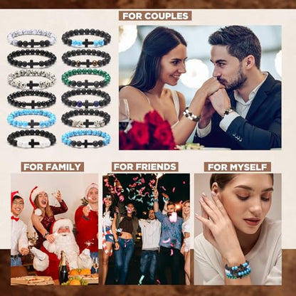 Huquary 24 Pcs Cross Beaded Bracelets, 8mm Christian Stone - color: Classic