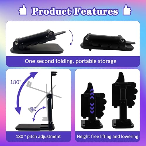 Father's Day Foldable Cell Phone Stand Non-Slip,Thumbs Up Adjustable Phone Holder with Silicone，Portable Phone Stand for Desktop Compatible with All Mobile Phones (Black) - color: black 1p