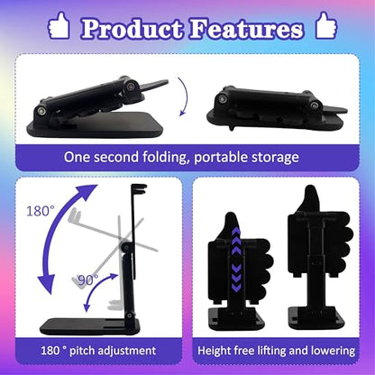Father's Day Foldable Cell Phone Stand Non-Slip,Thumbs Up Adjustable Phone Holder with Silicone，Portable Phone Stand for Desktop Compatible with All Mobile Phones (Black) - color: black 1p