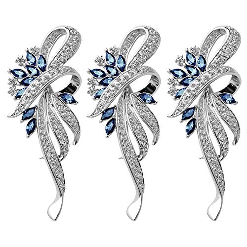 Merdia Created Crystal Brooch Fancy Vintage Style Flower Brooch Pin for Women, girls, ladies with Blue/Purple Created Crystal | Vintage Fashion | Brooches and Pins for Women | Ladies Jewelry - color: 3Pcs Blue