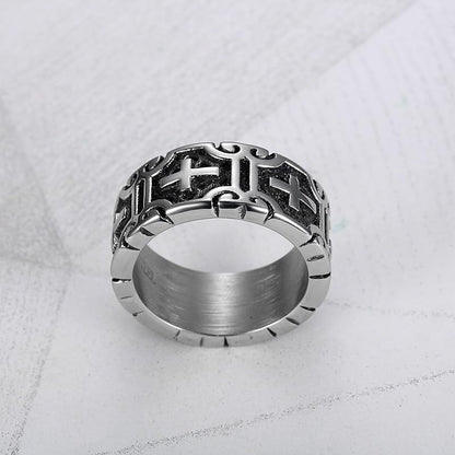Cross Ring for Men,Stainless Steel Cross Ring for Men - Intricate Carved Pattern, Gothic Religious Jewelry，Retro Style，Size 8-12