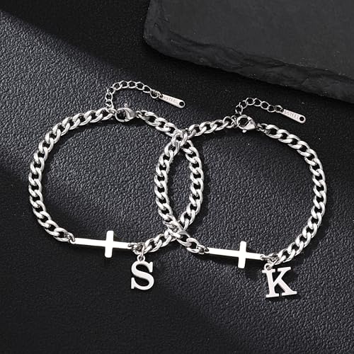 Cross Bracelets for Men Initial A - Z Faith Cross Bracelets Gifts - color: Silver Q