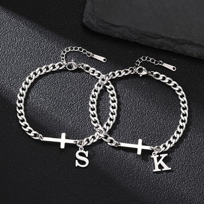 Cross Bracelets for Men Initial A - Z Faith Cross Bracelets Gifts - color: Silver A