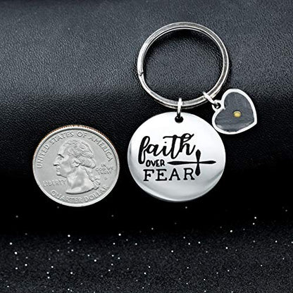 Uloveido Stainless Steel Faith Cross Keychain & Jesus Loves Me Christian Keyring Mustard Seed Charms Religious Jewelry - style: Faith Over Fear-heart