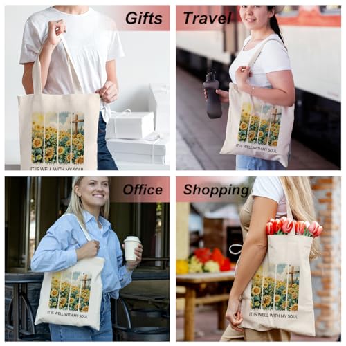 Inspirational Christian Gifts Canvas Tote Bag for Women Girls Christmas Friendship Birthday Grocery Bags - color: Wellsoul03
