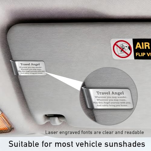 Travel Angel Wherever You May Wander May This Angel Journey with You Engraved Stainless Steel Car Visor Clip, Safe Travels Visor Clip, Safe Driving Gifts for Son Daughter Friend Driver - color: Silver017