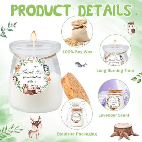 24Pcs Baby Shower Candle Jungle Party Favors Lavender Scented Glass Jars Wax Candle Bulk with Thank You Cards Organza Bags for Guests Boy Girl Birthday Gender Reveal Gift Souvenirs (Jungle, 24) - style: Jungle