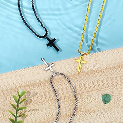 REVEMCN Christian Black Gold Silver Cross Necklace for Boys & Men, 16-22" - color: Black - 0.8'' × 0.5'' beveled cross pendant, size: 22 inches