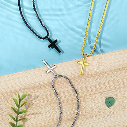 REVEMCN Christian Black Gold Silver Cross Necklace for Boys & Men, 16-22" - color: Gold - 0.8'' × 0.5'' beveled cross pendant, size: 18 inches