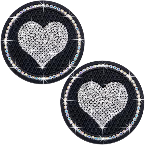 2PCS Sparkling Car Cup Holder Coaster – 2.75 Inch Silicone Insert – Non-Slip, Shockproof – Universal Auto Interior Accessories for Women Girls (Black & White) - color: Black & White Love Diamond, size: 2 pcs