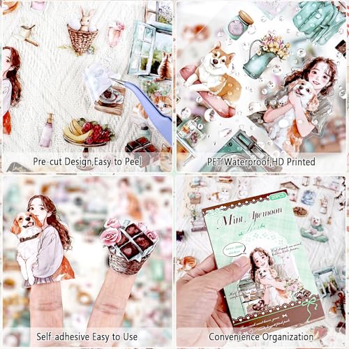 Coffee Time PET Sticker Book, 20 Sheets Die Cut Stickers - color: Peppermint Nap