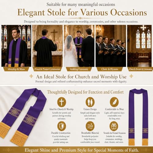 FAD-4U Catholic Clergy Stole with Embroidery Stole Priest Mass Stole Pastor Stole - color: Purple
