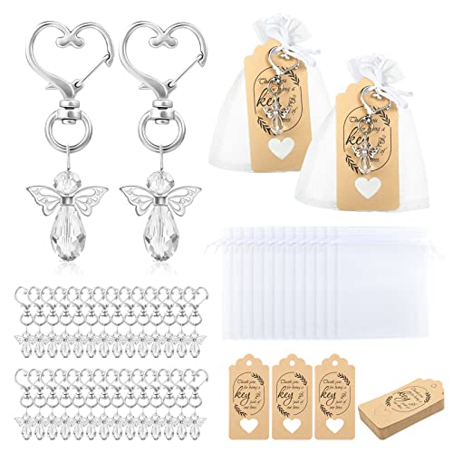 GWHOLE 30 Set Angel Keychains Favors with Thank You Tags Organza Bags - style: 30 Set, Crystal White