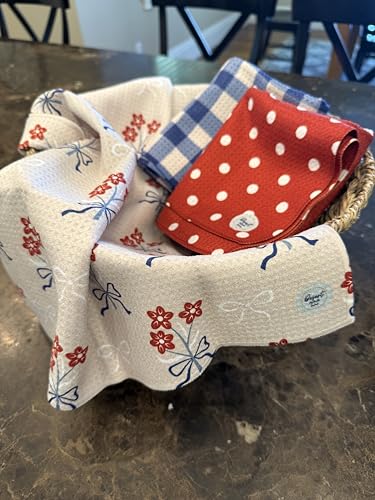 Kitchen Towels, Dish Towels for Kitchen, 3 Pc Kitchen Towel Set - color: Red/White/Blue