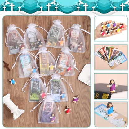 Barydat 100 Sets Mini Jesus Figurines Bulk Easter Gift Little Jesus Figures Tiny Toys Christ Savior Doll with Cards Bags for Religious Party Favors Sunday School Baptism Gift(Nature Style) - style: Nature Style