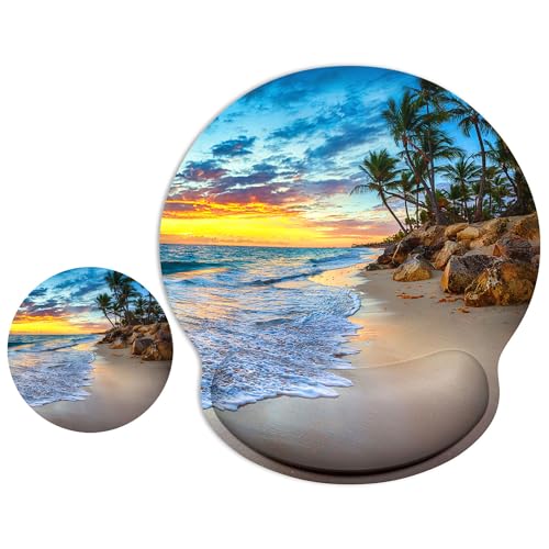 ITNRSIIET Ergonomic Mouse Pad with Wrist Support Wrist Rest Smooth Surface Non-Slip Rubber Base Comfortable Office Supplies Pain Relief, 9.8 x 9.1 inches, Beach - color: Beach