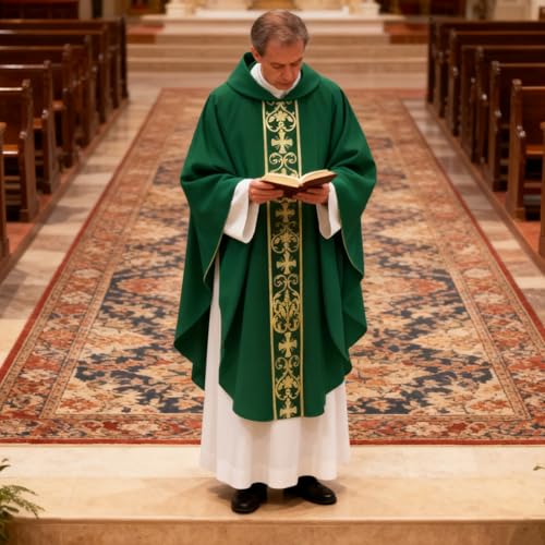 Clergy Vestments Chasuble Cross Robe Priest Cloak Church Mass - color: Green