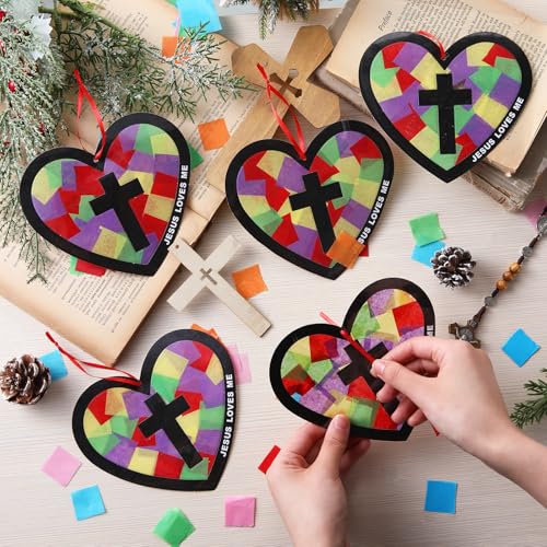 Motipuns 32 Sets Heart Suncatcher Craft, Christian VBS Sunday School - style: Heart
