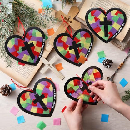 Motipuns 32 Sets Heart Suncatcher Craft, Christian VBS Sunday School - style: Heart