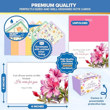 Decorably 60 Pack 6x4in Religious Floral Christian Blank Note Cards