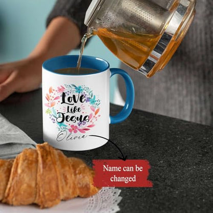 Christian Cup With Custom Name, Novelty Love Like Jesus Coffee Mug, Customized Floral Wreath Design Cup, Personalized Christian Inspirational Mug, Jesus Ceramic Cup 11oz Or 15oz - color: TRI-1223-1150-LOVE LIKE JESUS MUG