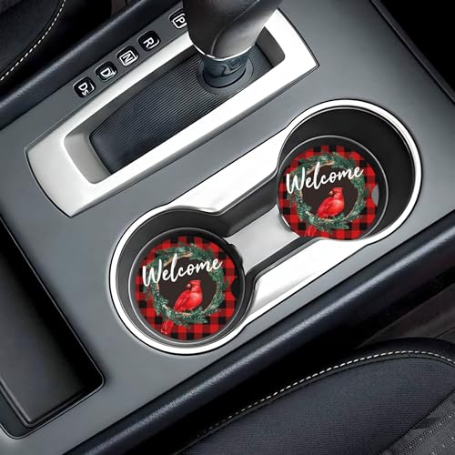 Christmas Cardinal Car Cup Holder Coasters 2 Pack 2.63" for Women - color: Red