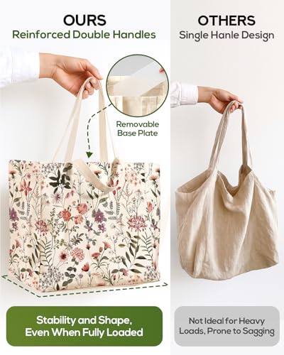 Miss Adola Extra Large Canvas Grocery Tote Bag - color: Pink Floral