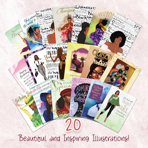 African American Birthday Cards Assortment Box – 18 Greeting Cards with Envelopes, Beautiful Black Women Designs – Birthday Gift for Women - style: Assortment 840