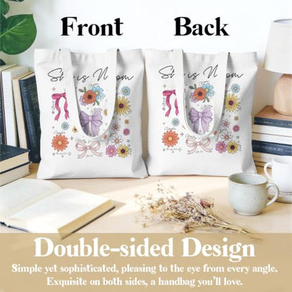 Christian Mom Tote Bag, Floral Bow Canvas Handbag for Women, Inspirational Bible Verse Gift, Reusable Shoulder Carryall, Durable Shopping Work Church Travel Bag, Mothers Day Gifts, 13.7 x 15.7 In