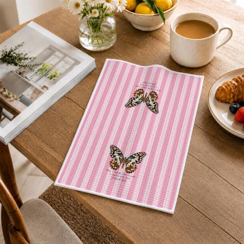 Pink Christian Butterfly Kitchen Hand Towels 16x24 Inch - color: Pink Butterfly