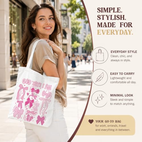 Christian Canvas Tote Bag, Bible Verse Reusable Shopping Bag - color: Pink Bible-4