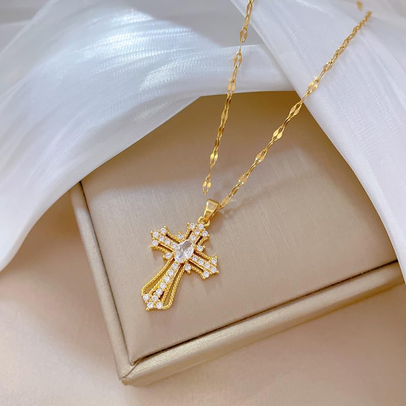 Exquisite Stainless Steel Cross Necklaces,A Perfect Blend of Gothic Style and Christian Faith, Suitable for Men and Women, Fashionable Accessories, Hypoallergenic Material - color: White Gold