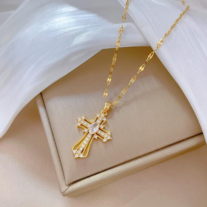 Exquisite Stainless Steel Cross Necklaces,A Perfect Blend of Gothic Style and Christian Faith, Suitable for Men and Women, Fashionable Accessories, Hypoallergenic Material - color: White Gold