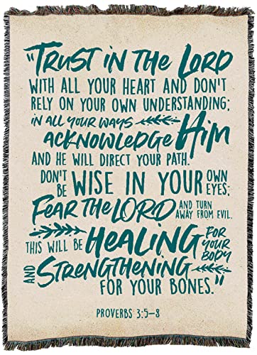 Pure Country Weavers Trust in the Lord Blanket - Scriptures - Proverbs 3:5-8 - Religious Gift Tapestry Throw Woven from Cotton - Made in the USA (72x54) - color: Proverbs 3:5-8, size: 72" x 54"