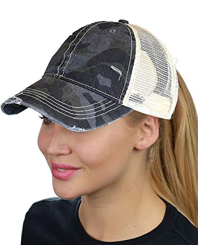C.C Ponycap Messy High Bun Ponytail Adjustable Mesh Trucker Baseball Cap Hat - color: Camo Black