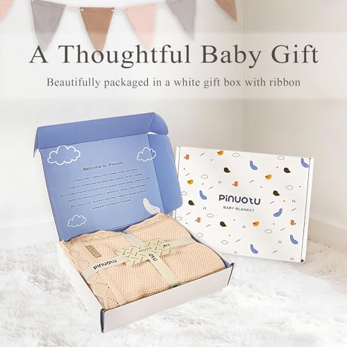 100% Cotton Knitted Baby Blanket, Neutral Cream, 40"x31" - color: Cream