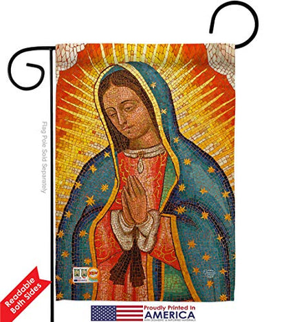 Lady of Guadalupe Garden Flag Set with Stand Religious Faith Hope Grace Peace Dove Christian Religion Easter Small Decorative Gift Yard House Banner Double-Sided Made In USA 13 X 18.5 - size: Garden Flag Set 13"x 18.5" w/ Flagpole