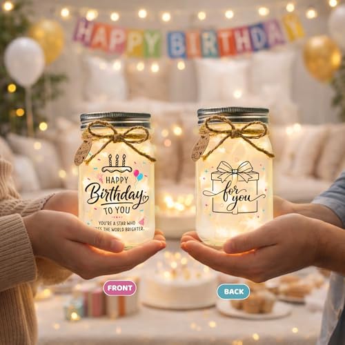 Solmay Birthday Gifts for Women, Mason Jar Night Light - color: Happy Birthday