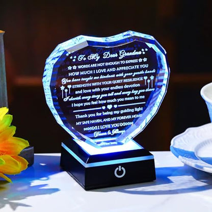 Arikyrist Gifts for Grandma with Colorful Light Base Great Grandma Birthday Gifts from Granddaughter Crystal Keepsake Best Gift Idea for Grandmother on Mother's Day Christmas Valentines - color: Grandma Gifts + Light Base
