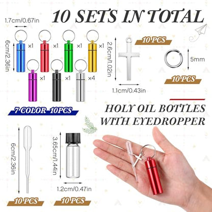 Tandefio 10 Sets Anointing Oil Bottle Keychain Vial for Baptism, Multicolor - color: Multicolor