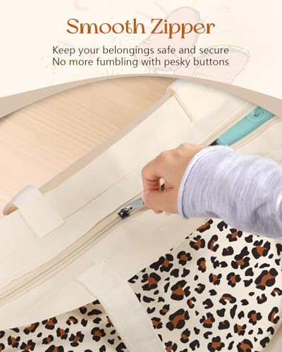 Miss Adola Canvas Tote Bag with Zipper for Women - color: Leopard Print