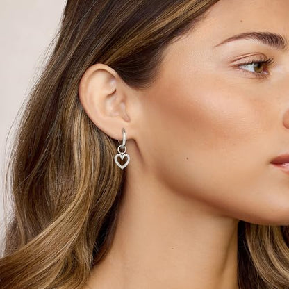 DAILY VIBES Cute Butterfly Star Cross Heart CZ Dangle Earrings for Women - color: Silver Heart CZ