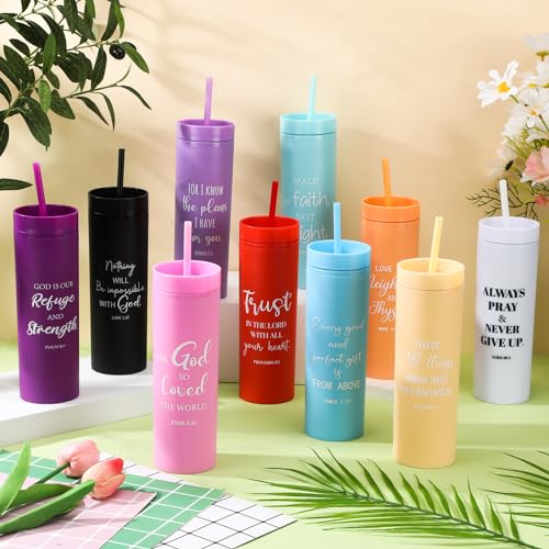 Willinglong 20 Pcs Christmas Christian Gifts for Church Tumblers Bulk for Men Bible Verse Tumbler Bulk Plastic 16 oz Inspirational Religious Water Bottle with Lid and Straw for Women Men (Colorful) - color: Colorful