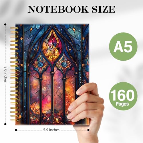 ERHACHAIJIA Church Stained Glass Lined Spiral Notebook for Christian - color: Red-Blue