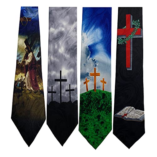 Pack of 4 Novelty Print Mens Neckties Christian Religious Jesus Neck Tie - color: 3