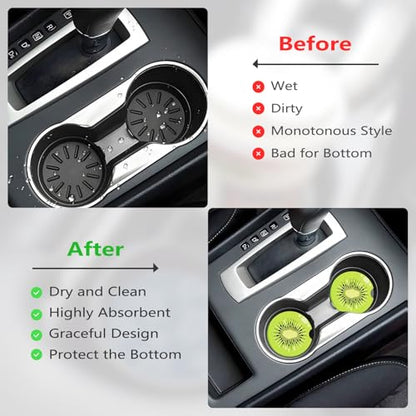 Ceramic Car Cup Coasters 2PCS - Kiwi Fruit - color: Kiwi Fruit