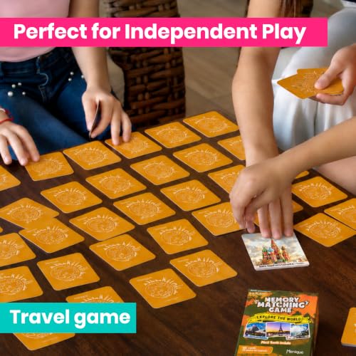 Menique Explore the World Memory Matching Game – Geography Game with 100 Photo Cards, 50 Countries, Flags & Landmarks – Travel Card Game with Educational Booklet, Ages 3+ - style: Explore the World