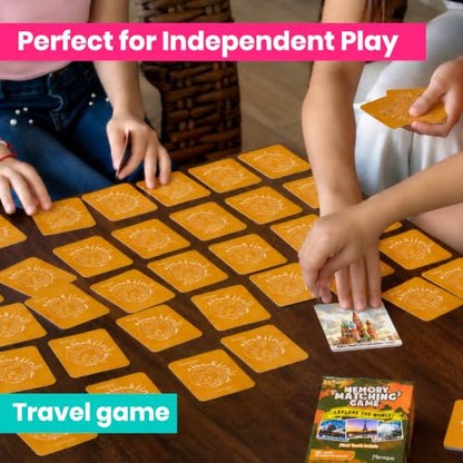 Menique Explore the World Memory Matching Game – Geography Game with 100 Photo Cards, 50 Countries, Flags & Landmarks – Travel Card Game with Educational Booklet, Ages 3+ - style: Explore the World