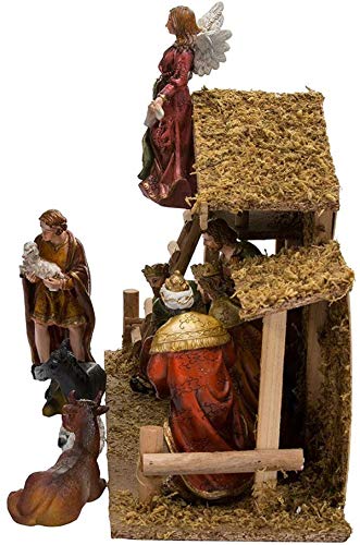 Kurt Adler 12-Piece Nativity Set with Wooden Stable